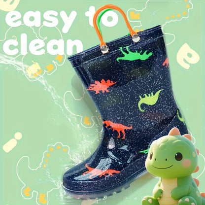 Kids Cartoon Rain Boots in Black, Easy-to-Carry Rainy-Day Footwear for Outdoor Play, with US 8 Toddler, US 12–13 Little Kid and US 1–3 Big Kid Size Options