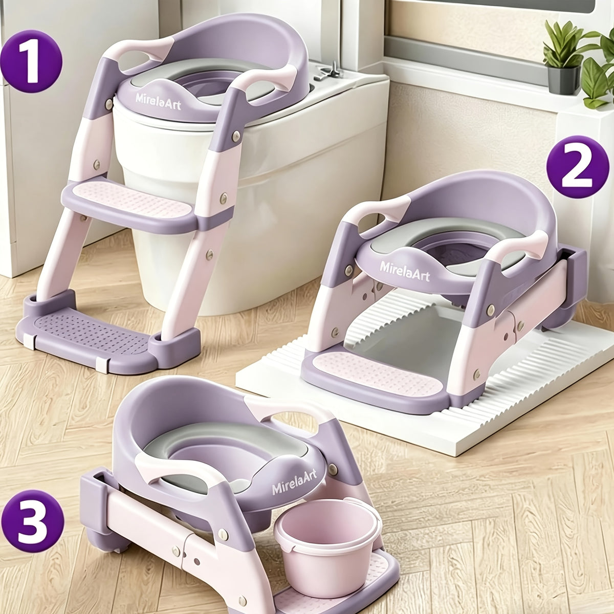 Wide-Step Toddler Toilet Training Seat with Ladder, Adjustable Potty Seat with Splash Guard, Anti-Slip Steps and Handles for Boys and Girls