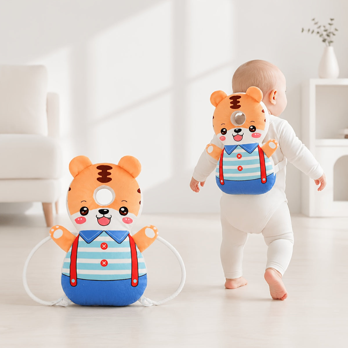Toddler Plush Back Cushion Backpack with Adjustable Straps, Soft Cartoon Animal Wearable Pad for Crawling and Early Walking in Seven Animal Designs