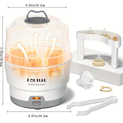 One-Button Baby Bottle Steam Sterilizer, BPA-Free White Countertop Sanitizer with Accessory Rack and Auto Shut-Off for Compatible Feeding Parts