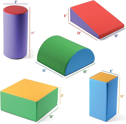Toddler Foam Climbing Blocks, 5-Piece Play22USA Soft Climb-and-Crawl Set with Non-Slip Bottoms and Wipe-Clean Shapes for Active Play