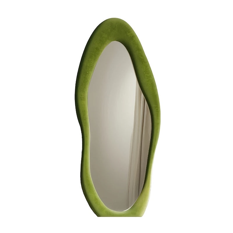 Full Length Mirror with Irregular Velvet Frame and Rounded Corners, Decorative Floor Mirror for Kids Room or Nursery in Six Colors