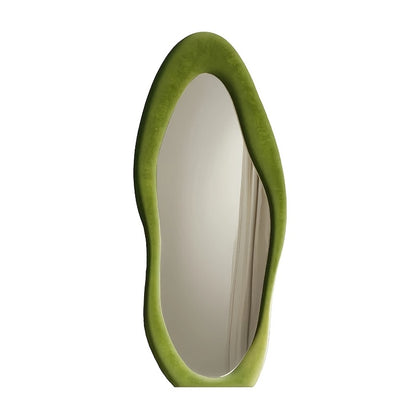 Full Length Mirror with Irregular Velvet Frame and Rounded Corners, Decorative Floor Mirror for Kids Room or Nursery in Six Colors