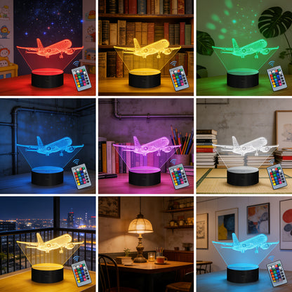 Airplane Night Light with 3D Illusion Design, 16 Touch-Control Color Options and Plug-In Base for Bedroom or Nursery Decor Gifts