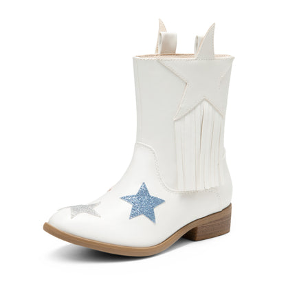 Girls Tassel Cowgirl Boots by DREAM PAIRS, Western Mid-Calf Cowboy Style for Toddler, Little Kid and Big Kid Sizes, Golden, Camel or White Color Options