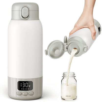 Travel Milk Warmer Flask 17 oz with 100W Heating and Adjustable 98–131°F Temperature, Portable Feeding Warmer in White, Light Blue or Light Green