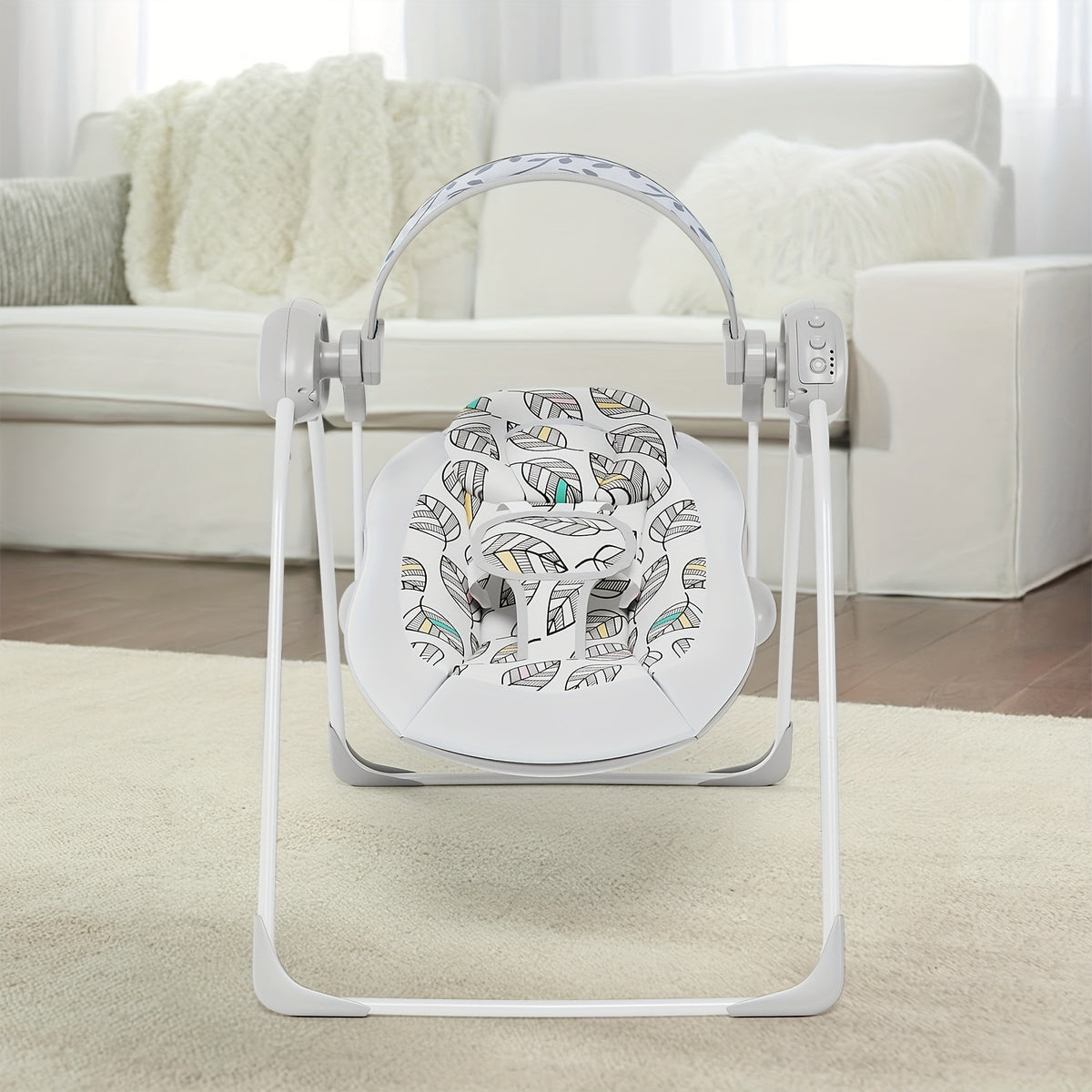 Portable Infant Swing with Timing Function, Green Grey or Pink Baby Activity Seat for Supervised Awake Use, Listed 0–6 Months and 6–20 lbs