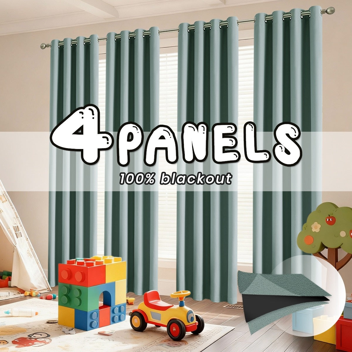 Grommet Nursery Curtains 4-Panel Blackout Set, Thermal Room-Darkening Window Drapes in Aqua Blue, Sage, Beige or Off White