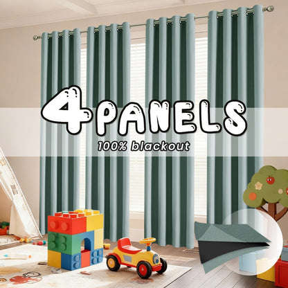 Grommet Nursery Curtains 4-Panel Blackout Set, Thermal Room-Darkening Window Drapes in Aqua Blue, Sage, Beige or Off White