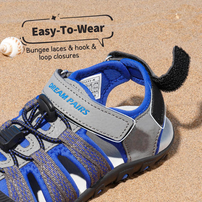 Closed Toe Kids Sport Sandals with Adjustable Straps, Breathable Water-Friendly Hiking and Beach Shoes for Toddlers, Little Kids and Big Kids