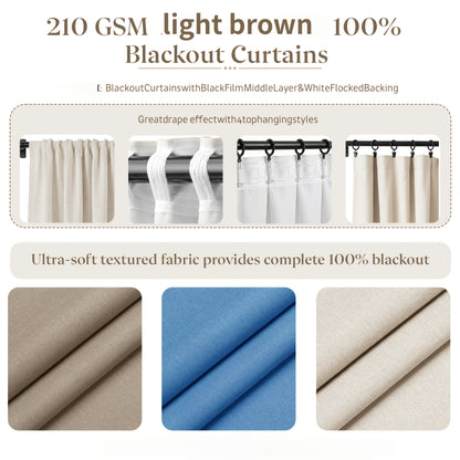 Blue Nursery Blackout Curtains 4-Panel Set, 52 x 63 Inch Coated-Lining Window Drapes with Four Hanging Methods for Bedroom Privacy