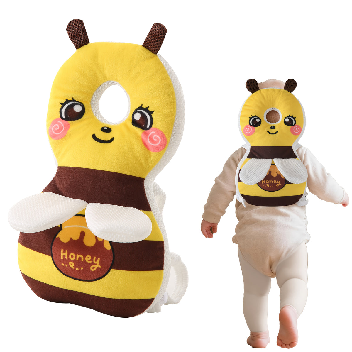 Toddler Plush Back Cushion Backpack with Adjustable Straps, Soft Cartoon Animal Wearable Pad for Crawling and Early Walking in Seven Animal Designs