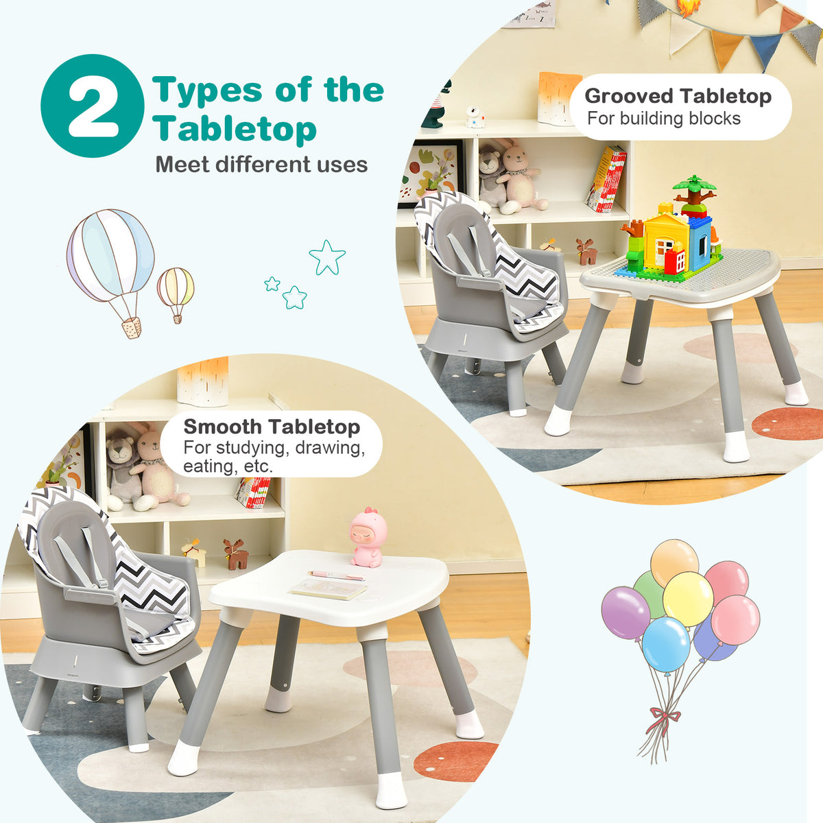 8-in-1 Baby High Chair with Activity Table, BABYJOY Convertible Feeding Seat with Removable Tray, Booster Mode and 5-Point Harness for Ages 6 Months to 6 Years