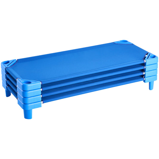 Stackable Toddler Nap Cots (Pack of 4 or 6) – Portable Daycare Sleeping Beds for Kids, 52" L x 23" W Preschool Classroom Rest Cots with Sturdy Steel Frame and Breathable Oxford Fabric, Blue