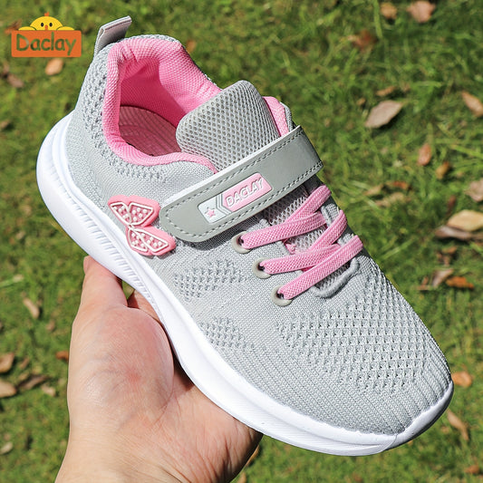 Girls Woven Sport Sneakers in Grey, Breathable Lightweight Casual Shoes for Running-Inspired Play, Walks and Everyday Outfits in Toddler to Big Kid Sizes