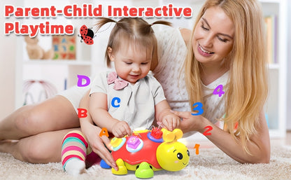 Musical Ladybug Crawling Toy with Lights, ABC, Numbers and Shapes Activities, Red Interactive Baby Floor Play Toy, Batteries Not Included