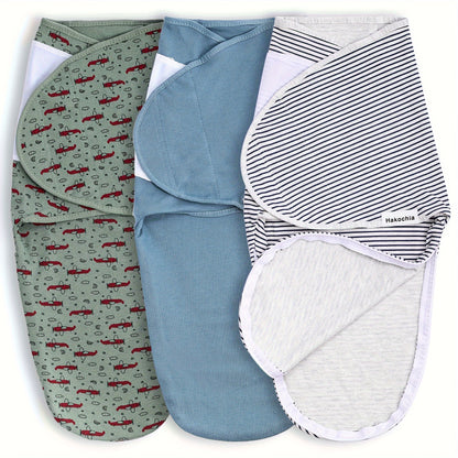 Zip-Up Baby Swaddle Blankets 3-Pack, Easy-Change Zipper Swaddles for Baby Boys, Soft All-Season Infant Wraps, Convenient Diaper Change Design, Great Baby Shower Gift Set