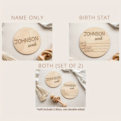 Personalized Baby Birth Announcement Sign, Engraved Wooden Newborn Name Keepsake with Birth Details, Hello World Photo Prop and Baby Shower Gift