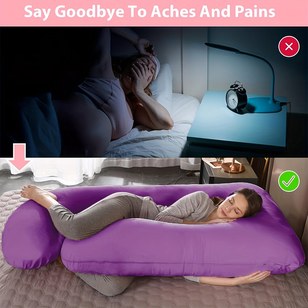 J-Shaped Full Body Pregnancy Pillow, 62-Inch Maternity Pillow with Removable Pillowcase, Large Size Back to Leg Support for Comfortable Pregnancy Sleep, Great Baby Shower and Holiday Gift