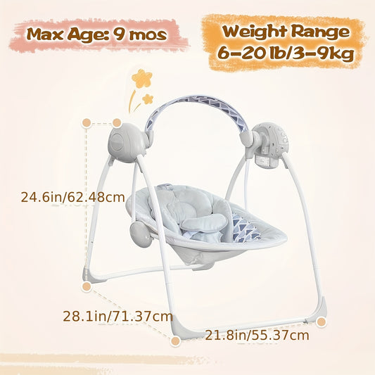 Baby Swing Seat with Timer in Green or Pink, Portable Infant Activity Swing with Patterned Seat for Supervised Awake Use, Listed 6–20 lbs