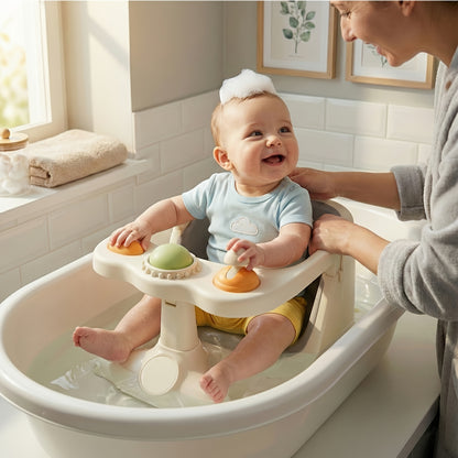 Cushioned Infant Bathtub Seat with 4 Suction Cups for Babies 6 Months & Up, Compact Non-Slip Bath Chair with Optional Thermometer for Supervised Bathtime