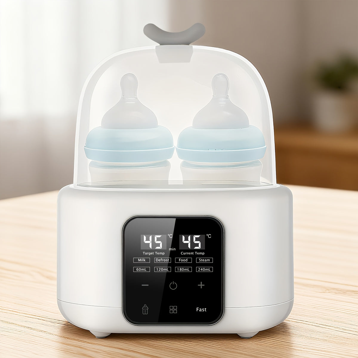 Dual Baby Bottle Warmer for Breast Milk and Formula, 6-in-1 Countertop Milk Heater with Timer, Defrost, Keep-Warm and Baby Food Jar Heating