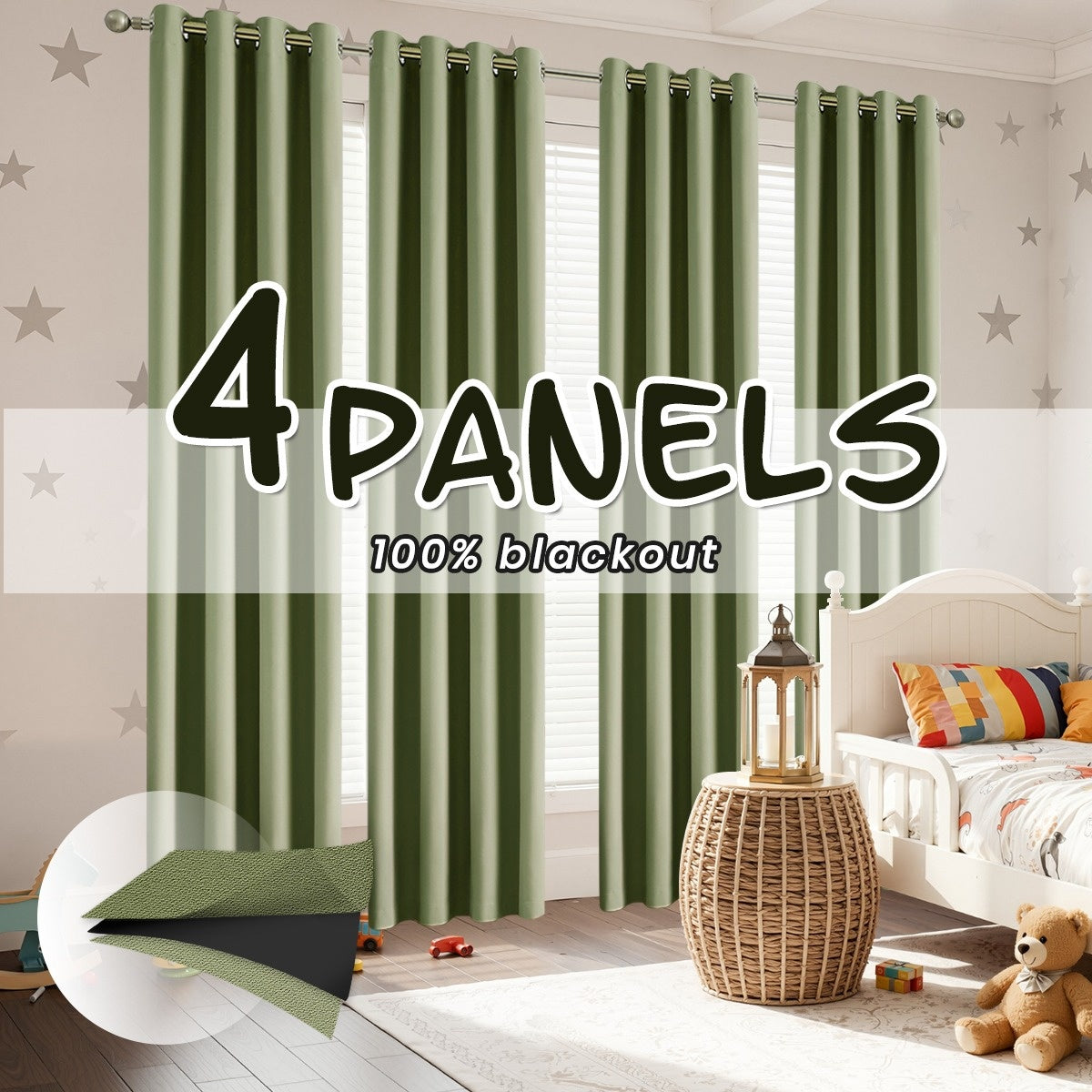 Grommet Nursery Curtains 4-Panel Blackout Set, Thermal Room-Darkening Window Drapes in Aqua Blue, Sage, Beige or Off White