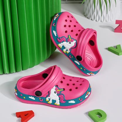 Cartoon Summer Clogs for Kids, Lightweight Breathable EVA Slip-On Sandal-Style Shoes for Boys and Girls in Navy, Rose Red, Pink or Blue