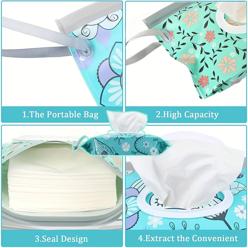 Refillable Baby Wipes Pouch 3-Pack, Reusable Portable Wet Wipe Dispenser Holders for Diaper Bag and On-the-Go Changes in Floral Colors