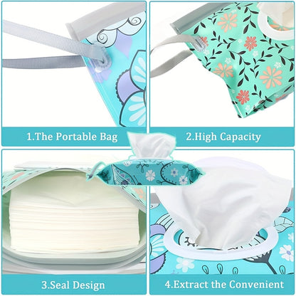 Refillable Baby Wipes Pouch 3-Pack, Reusable Portable Wet Wipe Dispenser Holders for Diaper Bag and On-the-Go Changes in Floral Colors