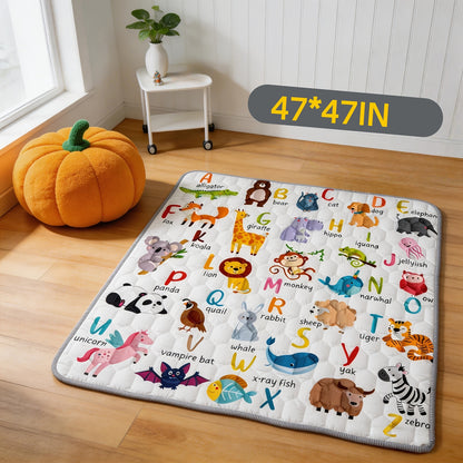 Animal Alphabet Baby Play Mat, Soft Non-Slip Foldable Crawling Floor Mat for Supervised Tummy Time, Machine Washable with Multiple Size Options