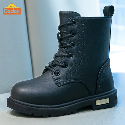 Boys Casual Boots in Black by Daclay, Solid-Color Slip-Resistant Outdoor Footwear for Toddler, Little Kid and Big Kid Fall and Winter Wear