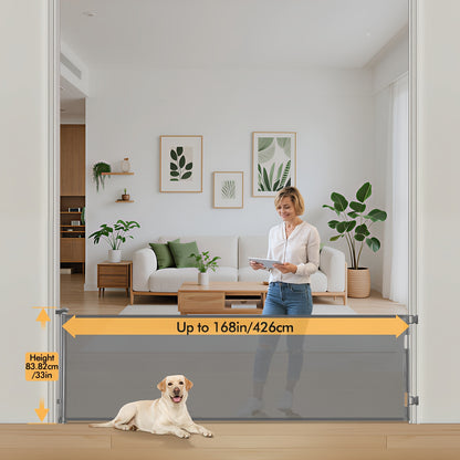 Retractable Mesh Baby Gate for Doorways, Hallways and Stairs, VERASTE Hardware-Mounted Expandable Barrier in 33-Inch and 41-Inch Height Options