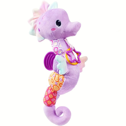 Seahorse Sensory Baby Toy with Crinkle and Rattle Textures, Soft Musical Stuffed Animal for Supervised Tummy Time and Newborn Gifts
