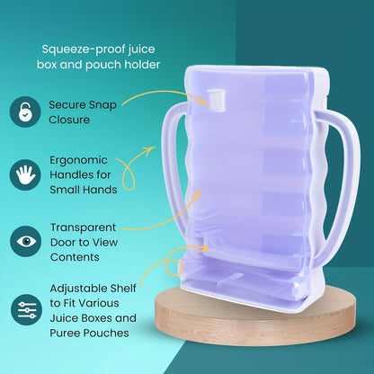 Toddler Food Pouch Holder 2-Pack by PINDAR, Purple Reusable Anti-Squeeze Holders with Dual Handles for Yogurt Pouches and Juice Boxes