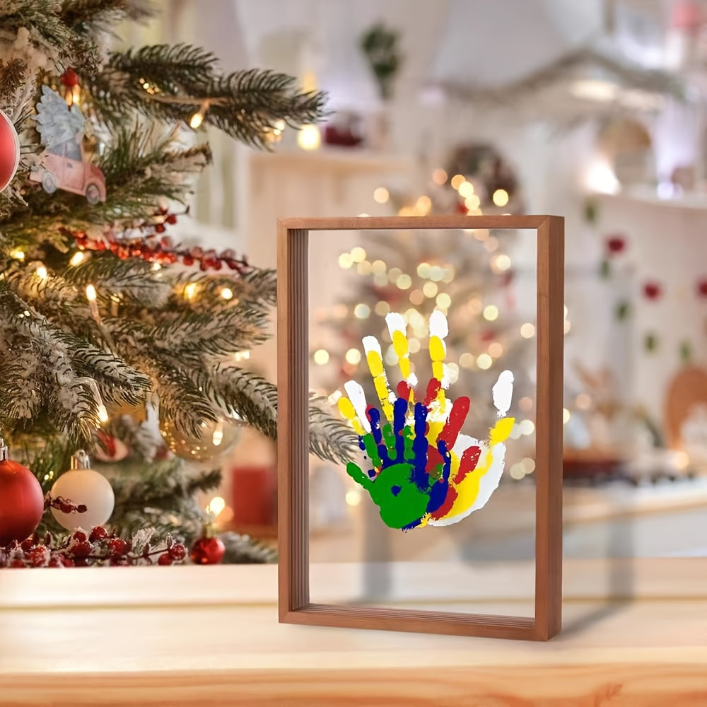 Family Handprint Kit with Keepsake Frame, 4 Handprint Spaces and 6 Paint Colors for Shared Memory Making, Mother's Day or Holiday Gift
