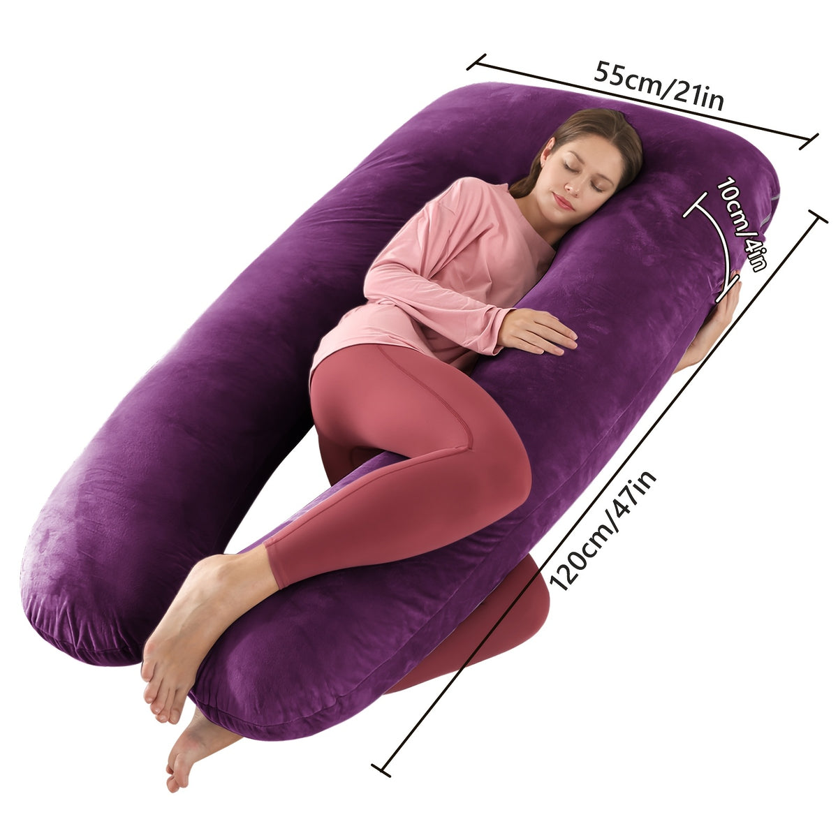 Maternity Back Neck and Leg Support Pillow, U-Shaped Portable Pregnancy Pillow, Soft Comfortable Polyester Body Pillow for Expecting Moms, Hand Wash or Dry Clean, Full Body Pregnancy Support