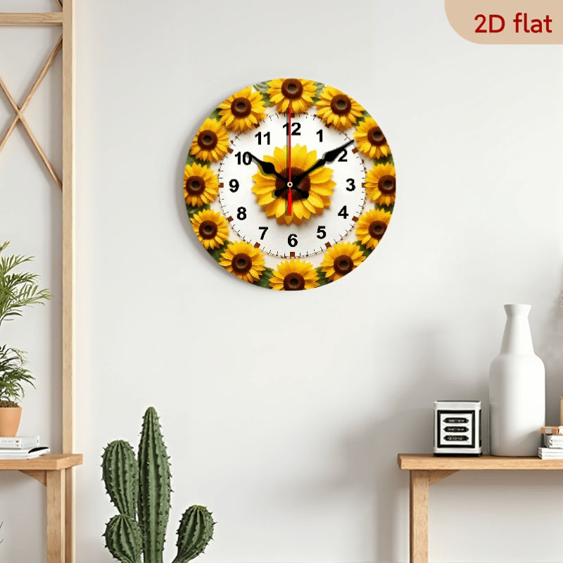 Sunflower Nursery Wall Clock, 10 x 10 Inch Silent Non-Ticking Battery Clock with Wood Frame for Baby Room, Bedroom or Playroom Decor
