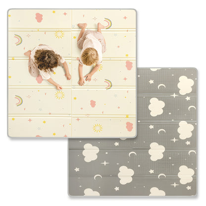 Reversible ABC Baby Play Mat with Rainbow Print, Foldable Waterproof Padded Foam Floor Mat in Three Sizes for Supervised Tummy Time and Toddler Play
