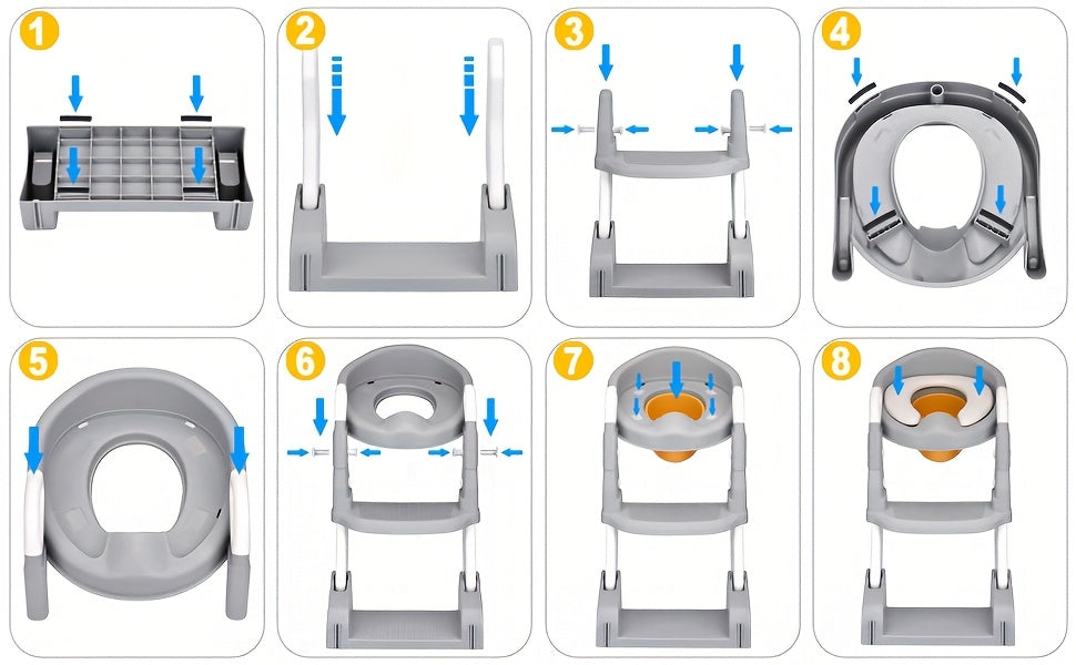 Convertible Toddler Potty Seat with Double-Step Ladder, 2-in-1 Foldable Toilet Trainer with Removable PVC Cushion, Splash Guard and Side Handles