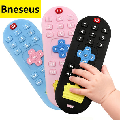 Remote Control Baby Teether in Silicone with Crown Design and Raised Button Textures, Black, Blue or Pink Teething Gift for Babies