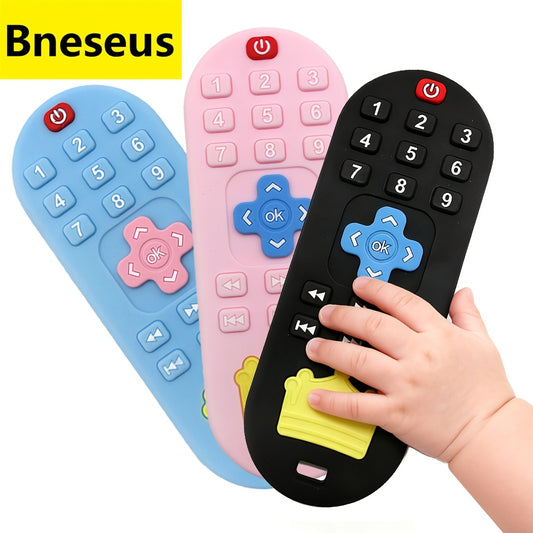 Remote Control Baby Teether in Silicone with Crown Design and Raised Button Textures, Black, Blue or Pink Teething Gift for Babies
