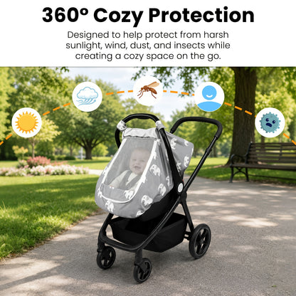 Stretchy Infant Carrier Cover with Large Window, Beavtaens Breathable Baby Car Seat Canopy in Elephant, Flower, Leaves, Rainbow or Sun Prints