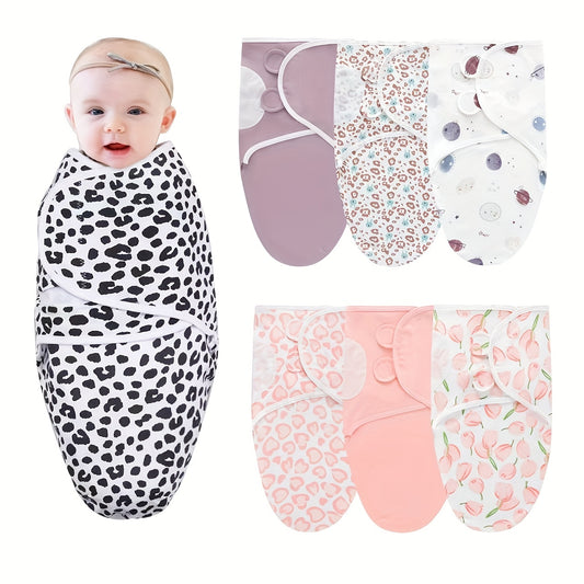 Newborn Baby Blankets 3-Pack for Infants 0-3 Months, Womb-Inspired Swaddle Wrap Set with Purple, Yellow, Pink and Animal Print Style Options