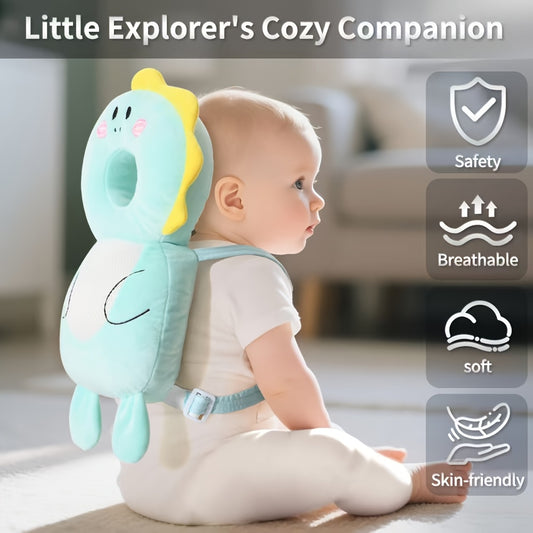 Baby Head Protector Backpack with Plush Animal Cushion, Adjustable Toddler Walking and Crawling Back Pad in Dinosaur, Duck, Tiger, Astronaut or Bunny