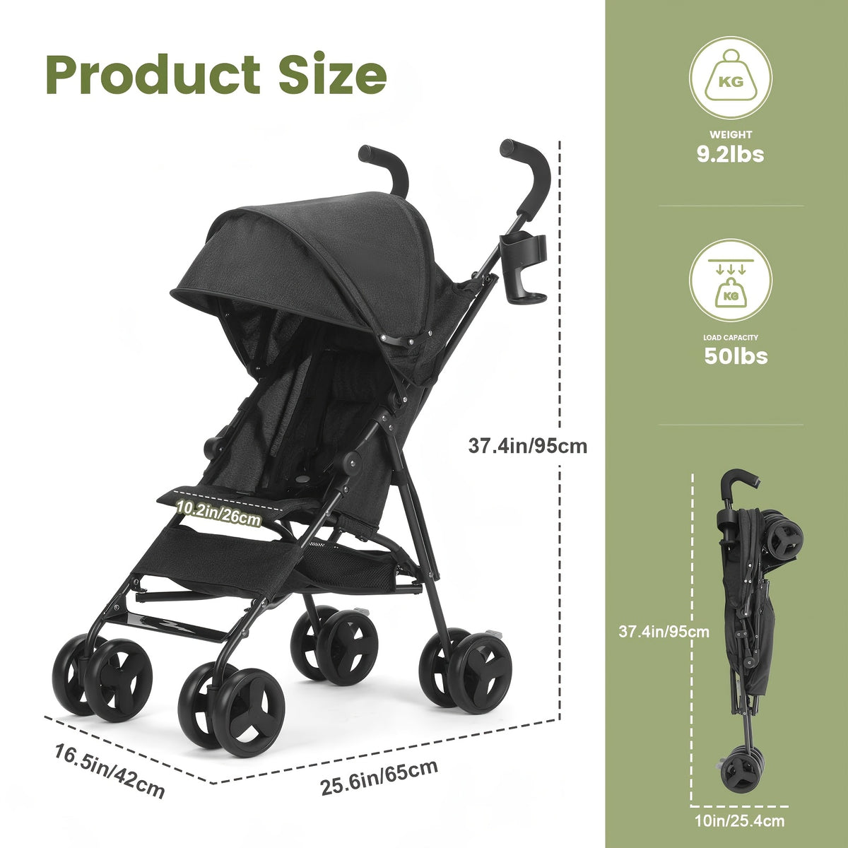 Compact Umbrella Stroller with Reclining Seat, Lightweight Folding Travel Pushchair with Canopy and Pop-Out Sun Visor in Pink or Gray