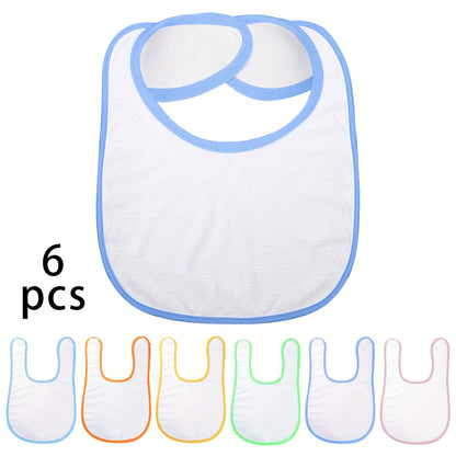 White Sublimation Baby Bibs, Set of 6 Reusable Knit Fabric Feeding Bibs for Toddler Mealtimes, DIY Printing and Everyday Use