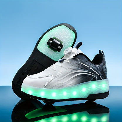 Kids Light-Up Roller Shoes with Removable Wheels, LED Flashing Gradient Skate Sneakers for Little Kid and Big Kid Outdoor Play in Three Colors