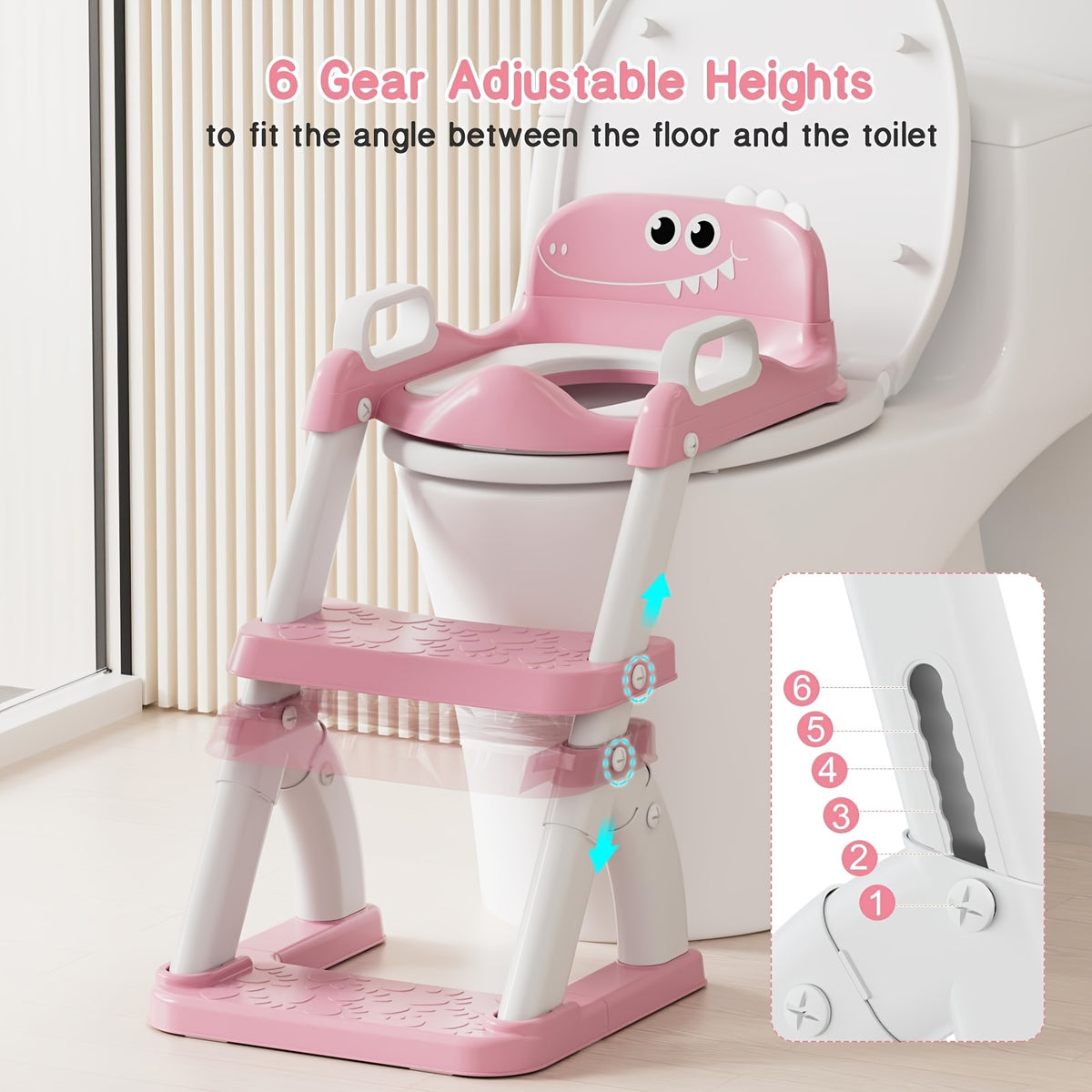 Dinosaur Potty Training Seat with Step Stool, 2-in-1 Toddler Toilet Seat with Detachable Triangular Base, Splash Guard and Non-Slip Mat, Color Options
