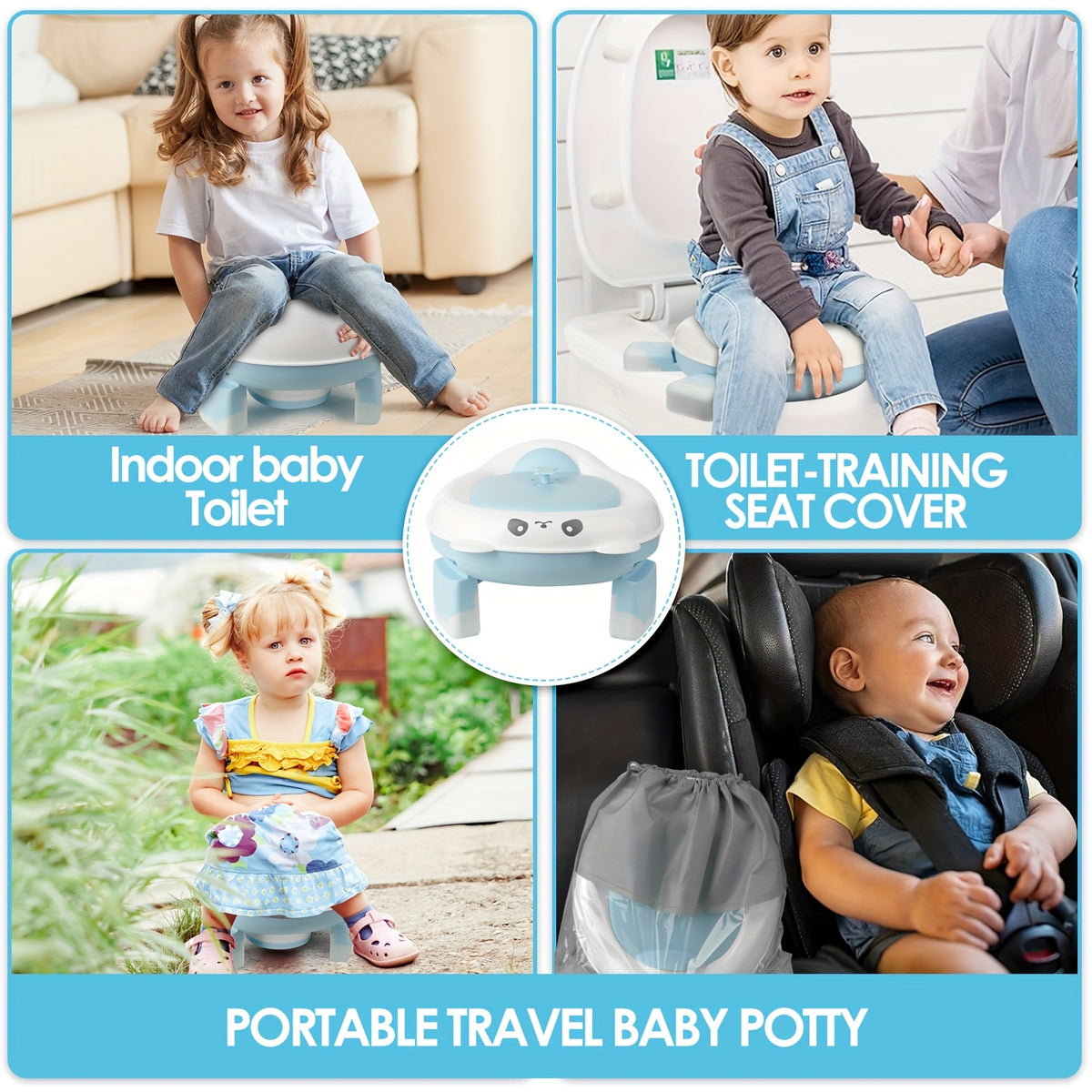 Foldable Travel Potty Chair for Boys and Girls with Storage Bag and 20 Disposable Liners Included, Portable Toddler Potty Seat for Indoor and Outdoor Use, Easy to Clean and Carry